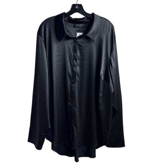 Lane Bryant Black Classic Satiny Button Down Boyfriend Shirt Size 28 No Peek NEW - Picture 3 of 12